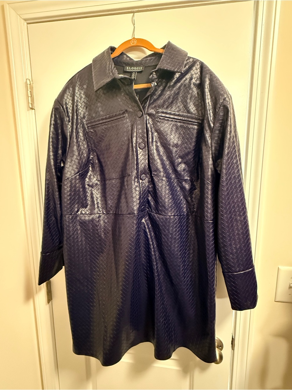 Eloquii Navy Faux Leather Woven Shirt Dress Size 18 NWT